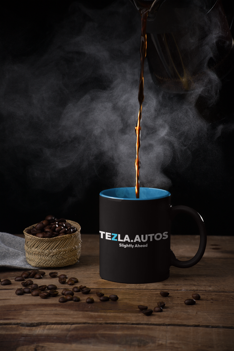 TEZLA.AUTOS black mug with cyan interior